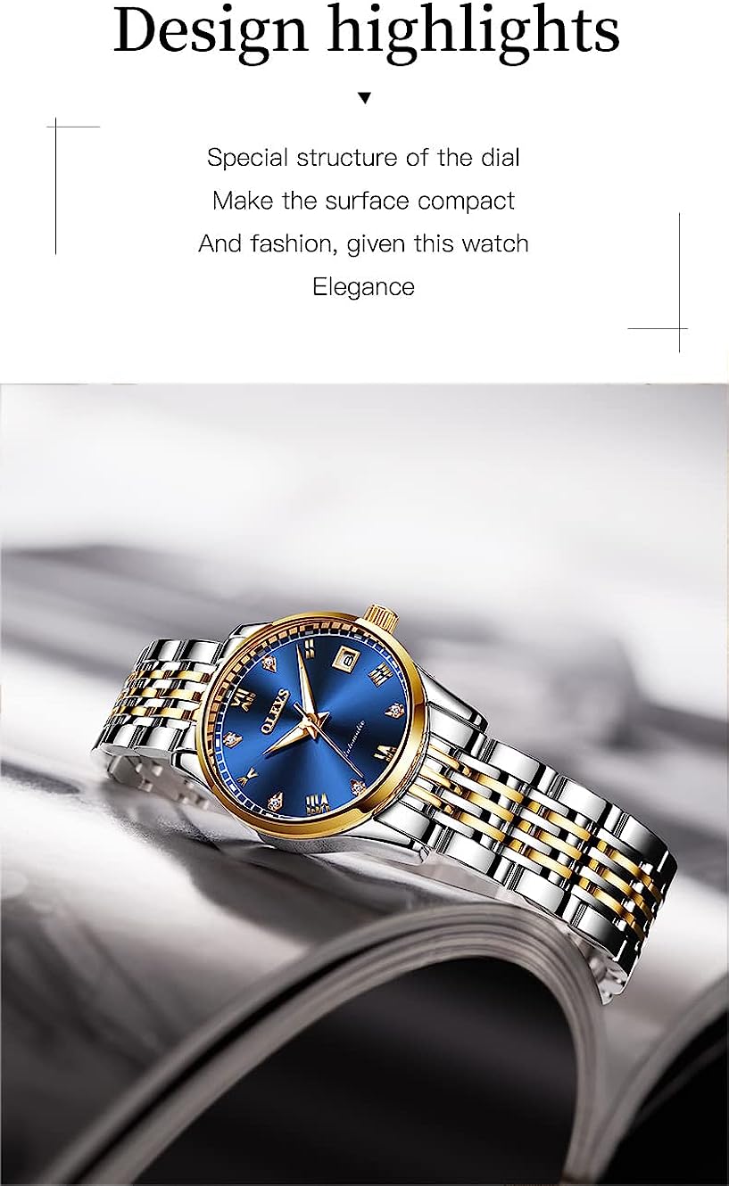 OLEVS Automatic Watches for Women Classic Diamond Ladies Self-Winding Wrist Watch Gold Stainless Steel Date Day Female Watch Gift - Image 4